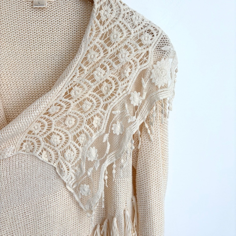 Lace Prairiecore Crochet Fringe Cardigan - Size L - Picture 4 of 9